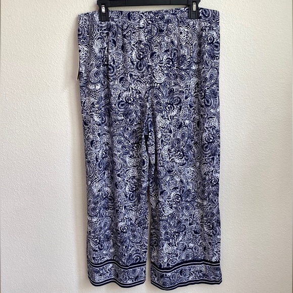 New! MICHAEL KORS Women's Midnight Blue Printed Pull-On Crop Wide Leg Pants - Picture 1 of 10